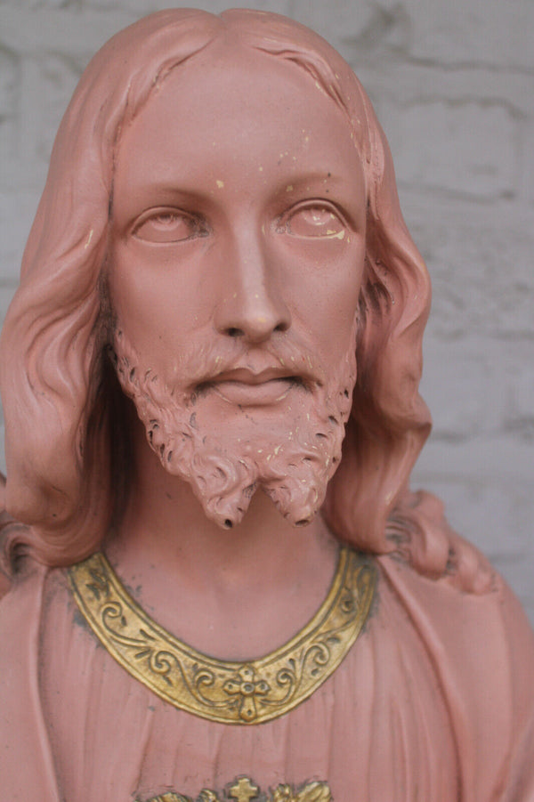 Antique art deco PARENTANI terracotta bust sculpture sacred heart jesus statue