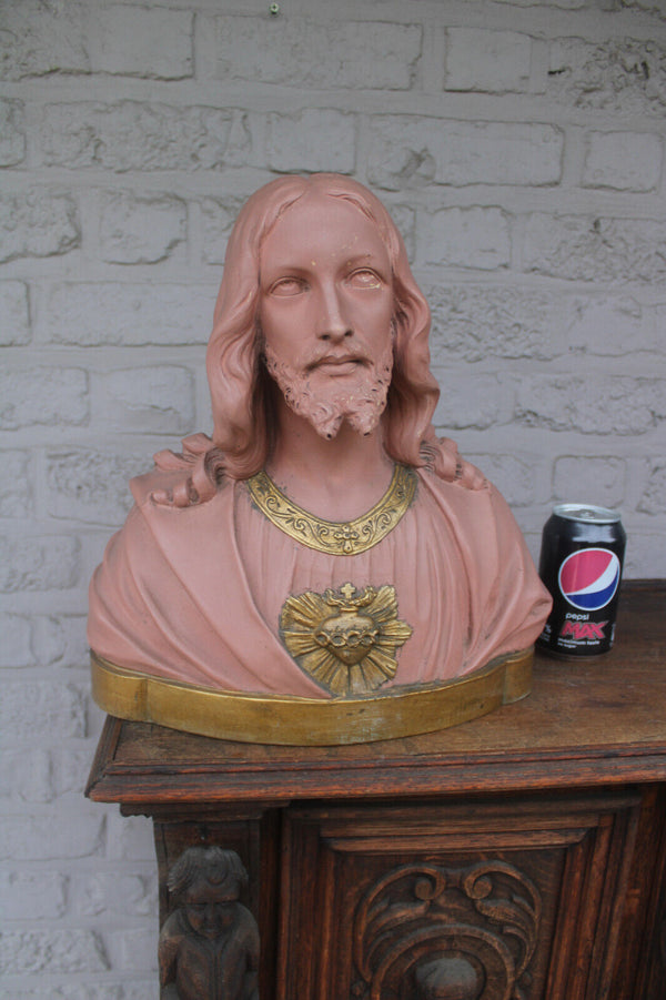 Antique art deco PARENTANI terracotta bust sculpture sacred heart jesus statue