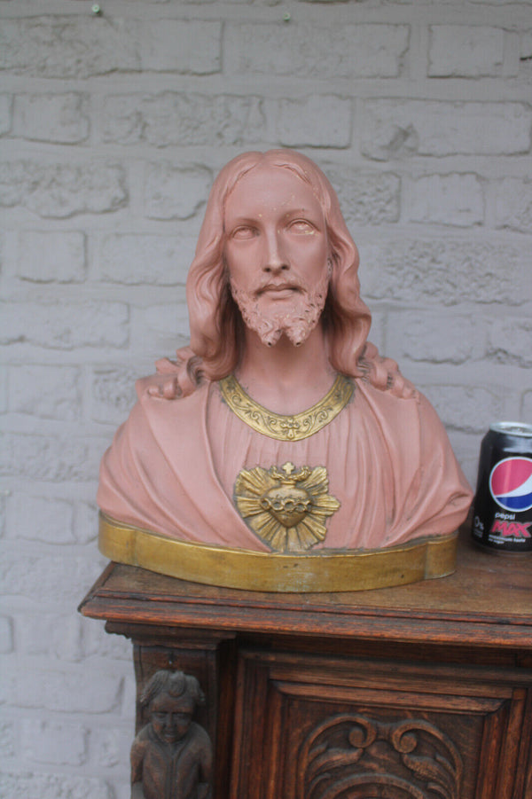 Antique art deco PARENTANI terracotta bust sculpture sacred heart jesus statue