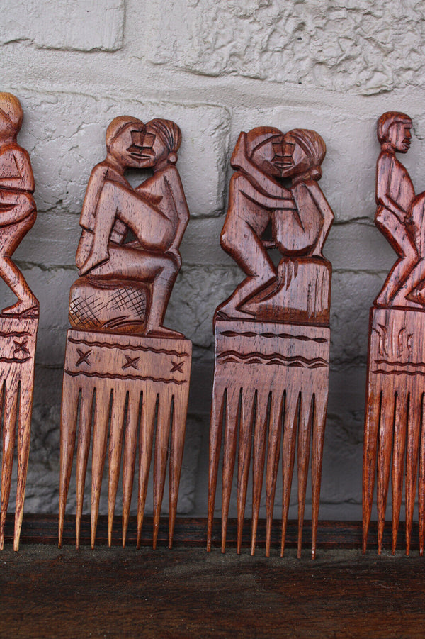 7 African Tanganyika hair comb wood carved erotic kamasutra