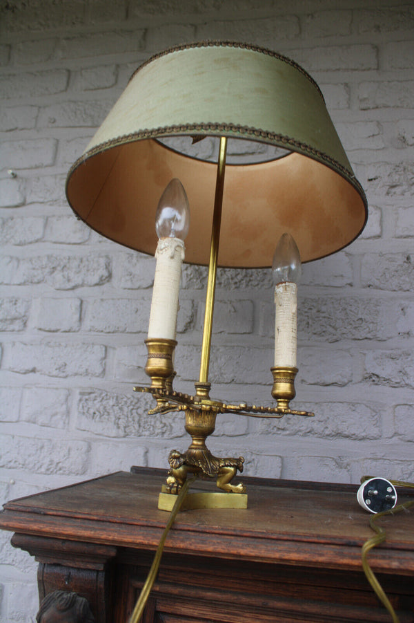 Antique brass empire bouillotte table lamp lion paws