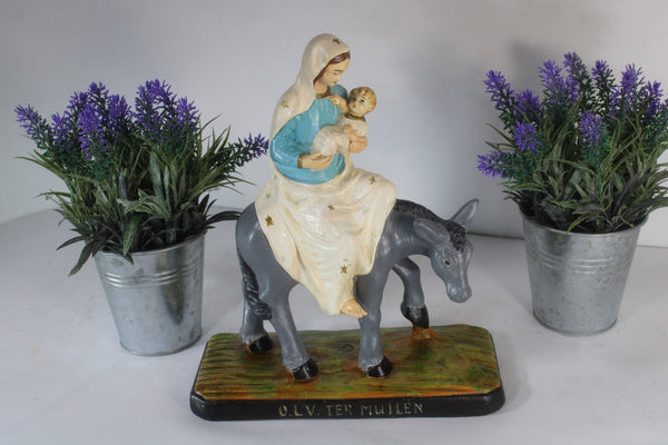 Antique flemish ceramic our lady ter Muilen madonna donkey figurine statue