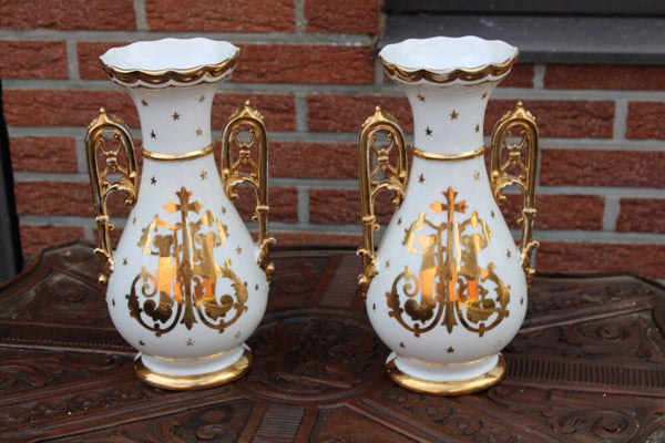 Antique LIMOGES marked porcelain religious Vases