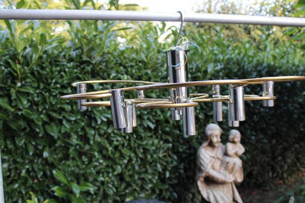 Vintage 12 arm Chrome brass Sciolari design chandelier 1970s mid century
