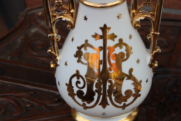 Antique LIMOGES marked porcelain religious Vases