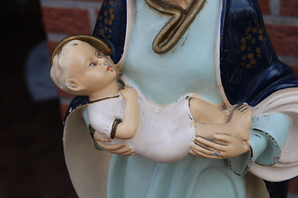 Antique LArge French ceramic chalk madonna child statue religious