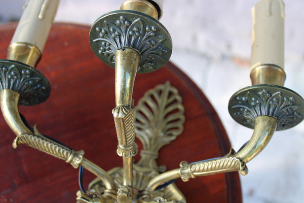 PAIR French brass 3 arm Wall lights sconces swan empire design
