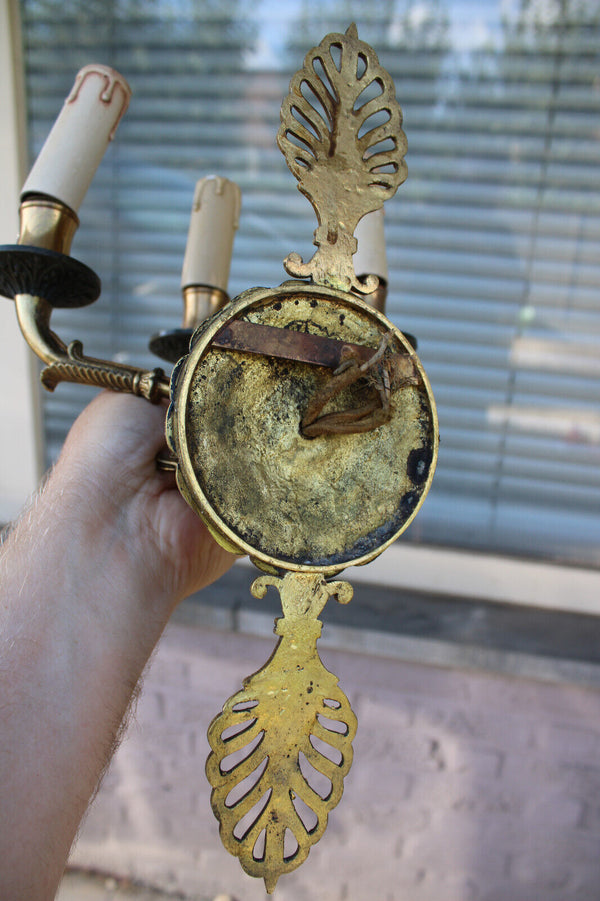 PAIR French brass 3 arm Wall lights sconces swan empire design