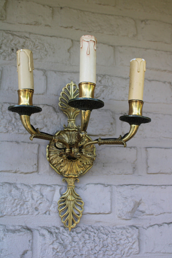 PAIR French brass 3 arm Wall lights sconces swan empire design