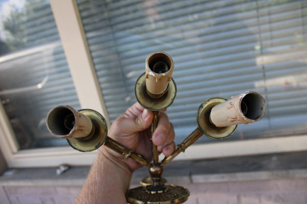 PAIR French brass 3 arm Wall lights sconces swan empire design