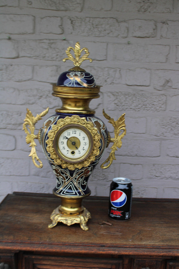antique art nouveau faience mantel clock