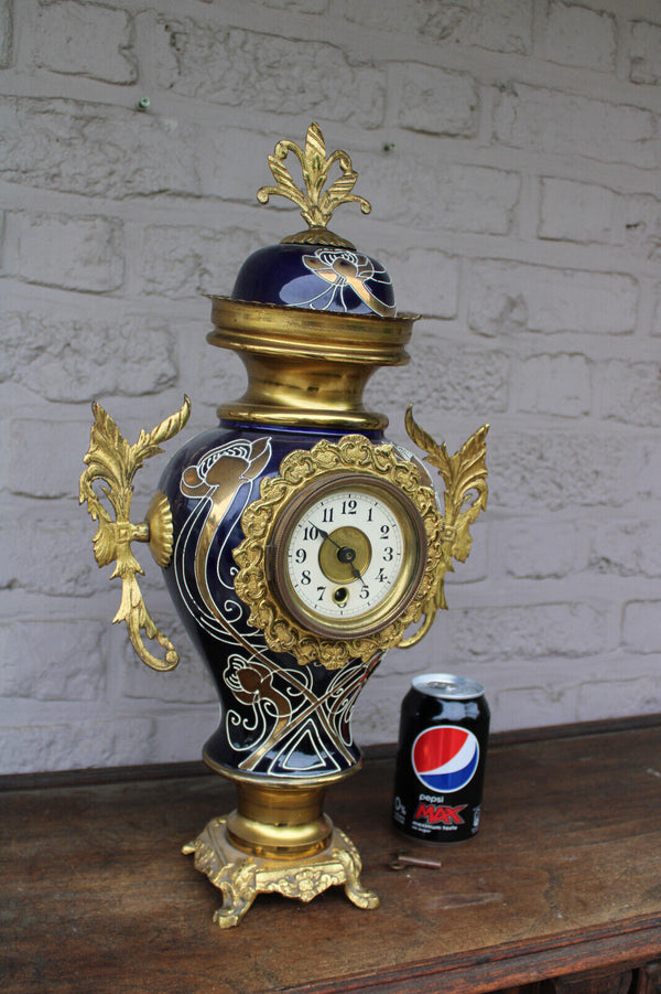 antique art nouveau faience mantel clock