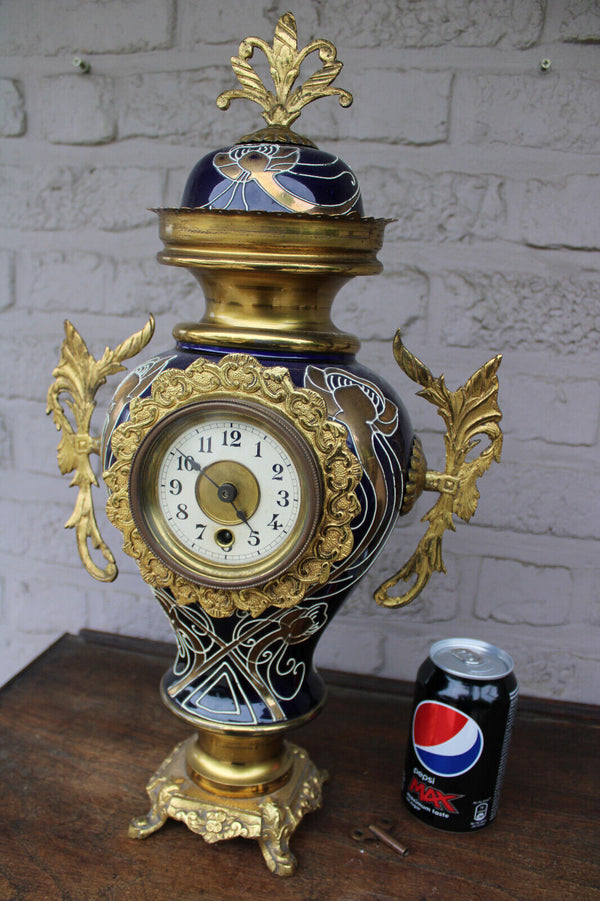antique art nouveau faience mantel clock