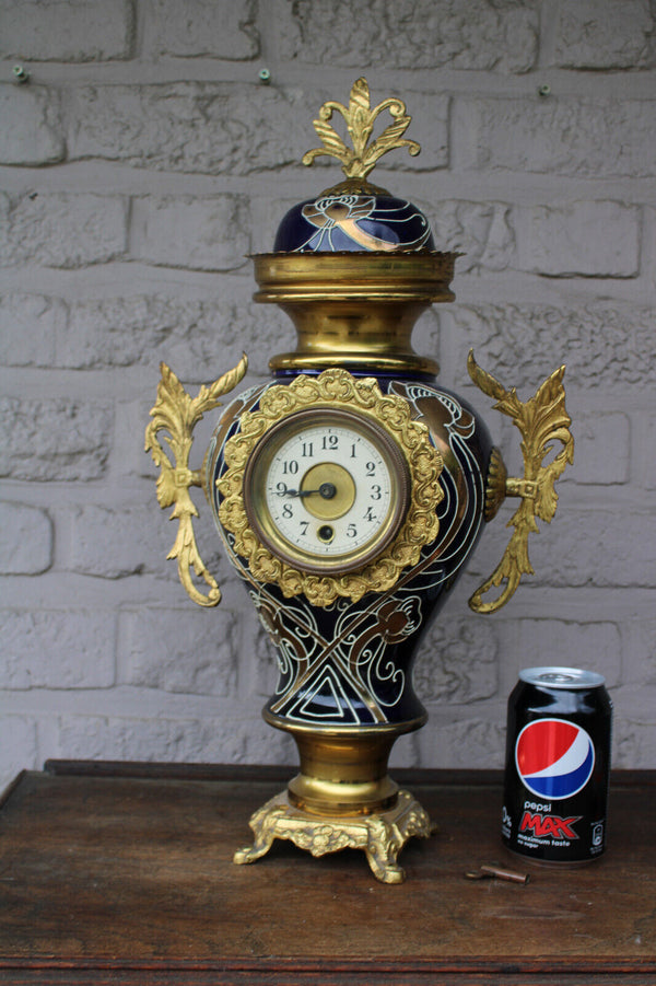 antique art nouveau faience mantel clock