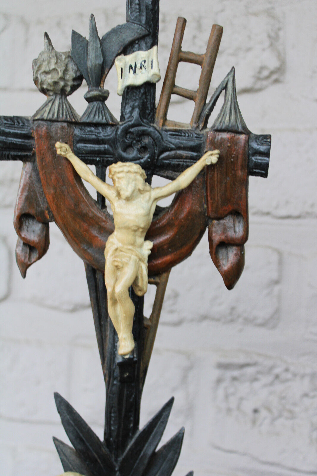 Antique French agnus dei lamp crucifix wood carved cross religious | FF ...