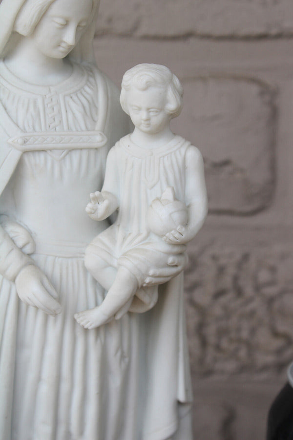 Antique bisque porcelain white madonna child figurine statue