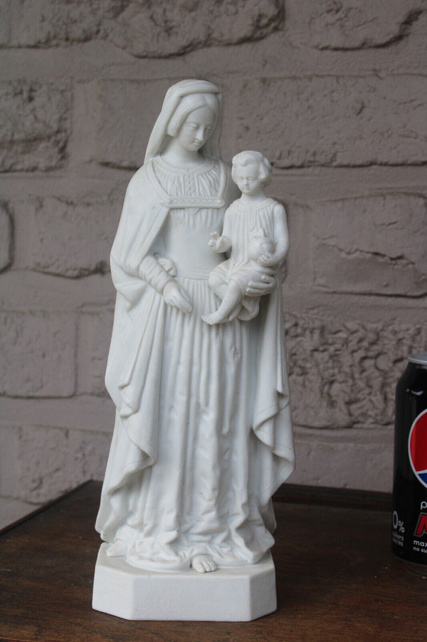 Antique bisque porcelain white madonna child figurine statue