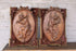 PAIR antique wood carved putti angel musician figural wall panel plaque velvet