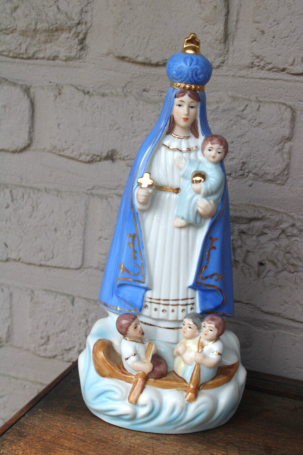 Vintage porcelain madonna child figurine statue boat children