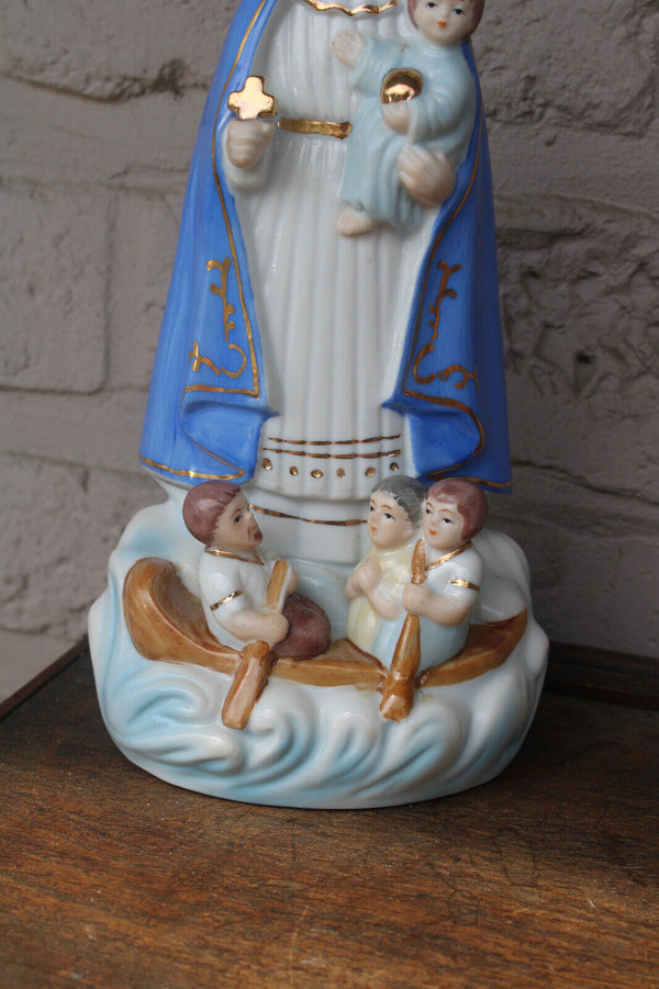 Vintage porcelain madonna child figurine statue boat children