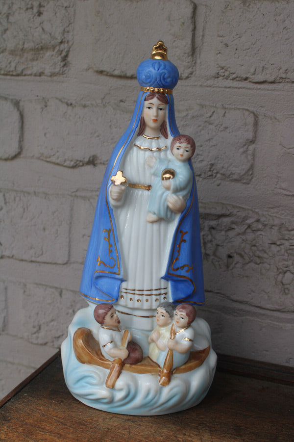 Vintage porcelain madonna child figurine statue boat children