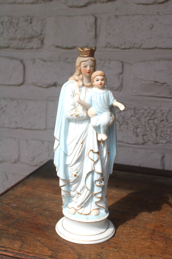 Antique porcelain madonna child figurine statue