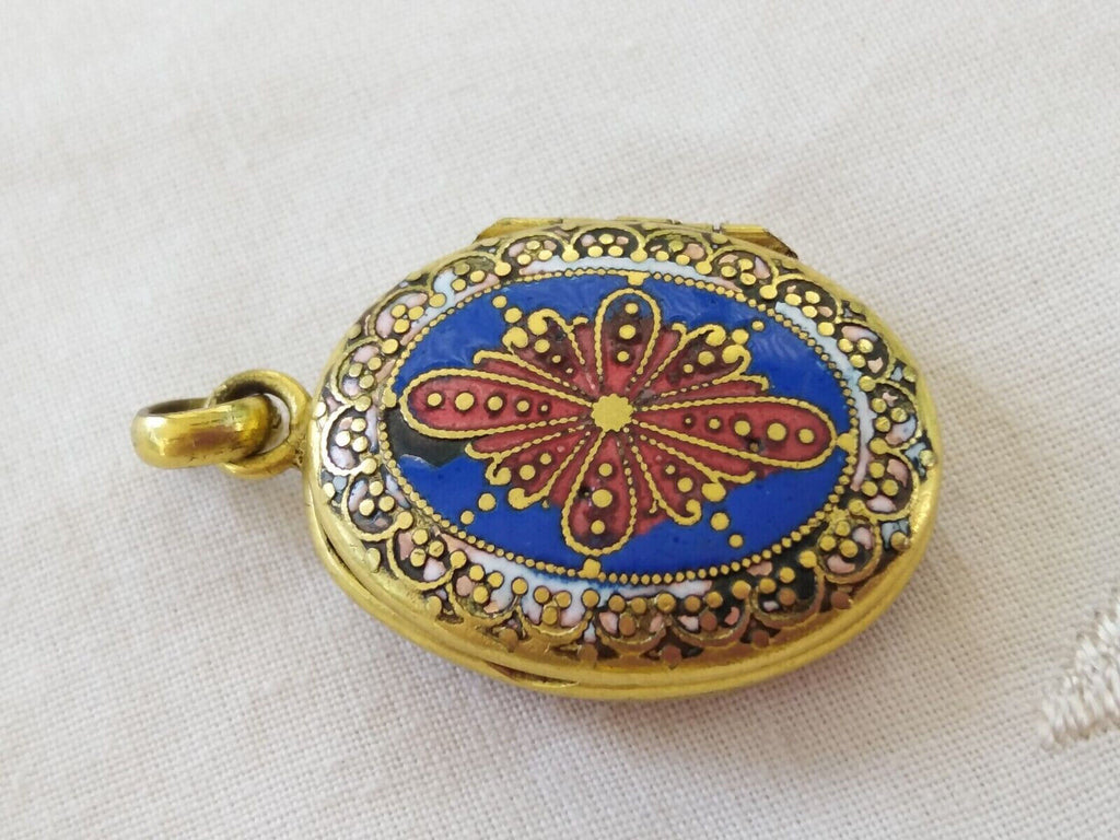 Antique Enamel cloisonne locket pendant porte photo picture holder | FF ...