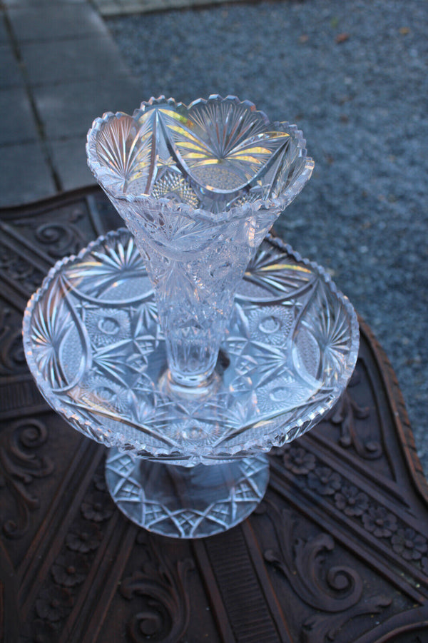 Vintage bohemia crystal glass centerpiece bowl presentation tray