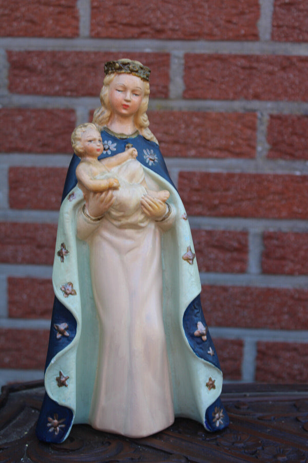 Antique ceramic chalk statue madonna child signed guelfi