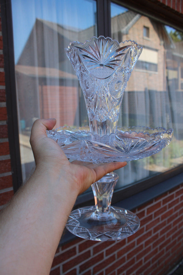 Vintage bohemia crystal glass centerpiece bowl presentation tray