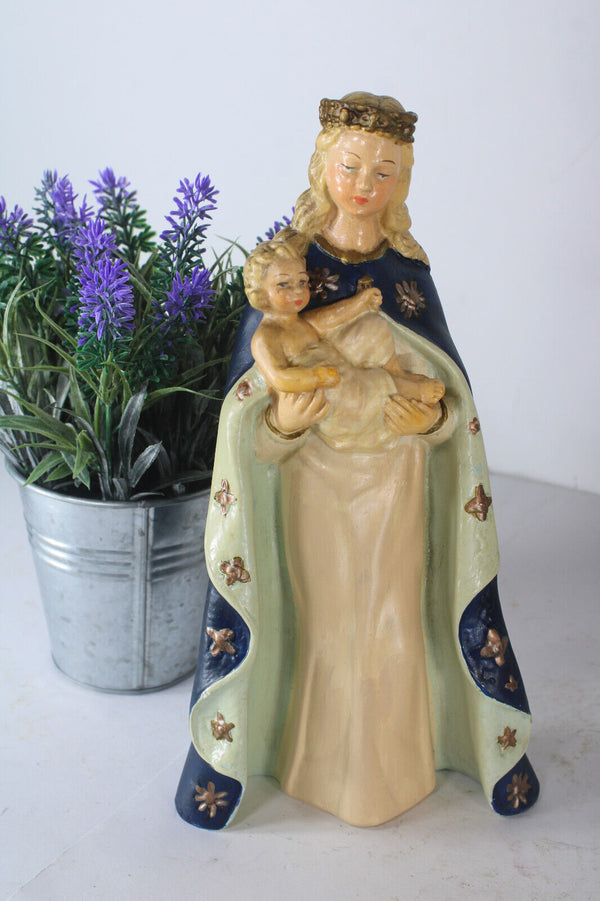 Antique ceramic chalk statue madonna child signed guelfi