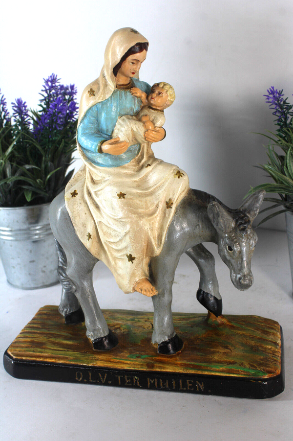 Antique ceramic Our lady of Ter Muilen Madonna on donkey Flanders region saint