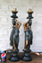 Antique pair spelter on marble base lady amphore vase lamps statue