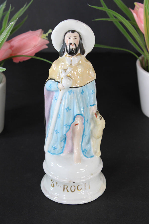 Antique vieux paris porcelain saint ROCH figurine statue religious