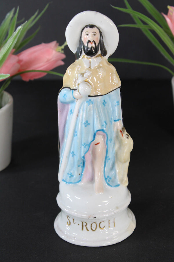 Antique vieux paris porcelain saint ROCH figurine statue religious