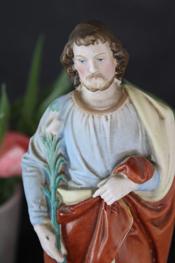Antique porcelain bisque saint joseph figurine statue religious