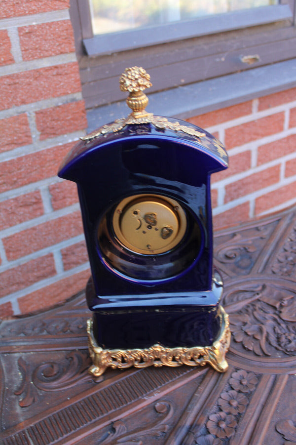 Vintage cobalt blue limoges decor mantel clock