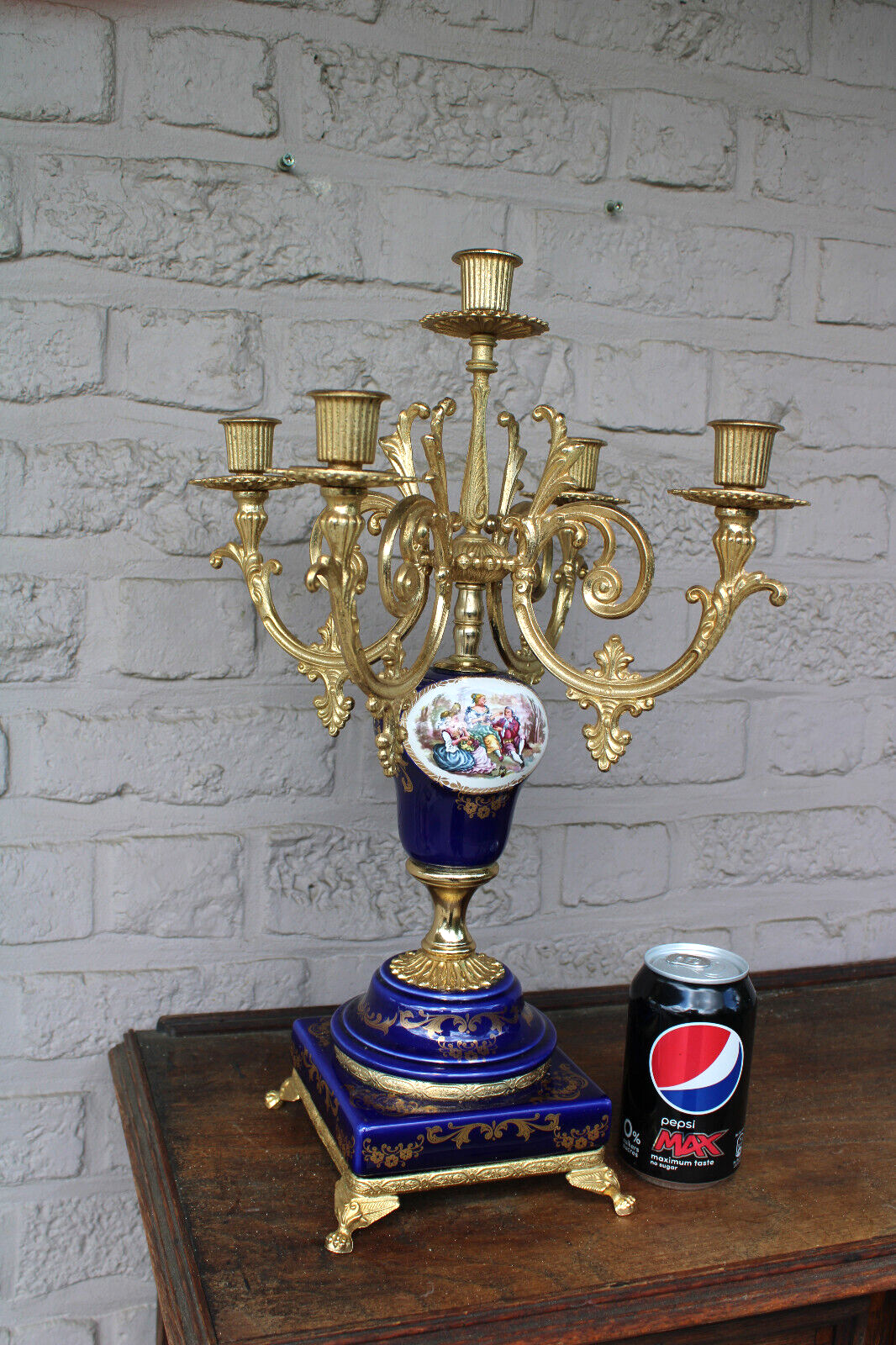 Vintage italian cobalt porcelain candelabra candle holder romantic