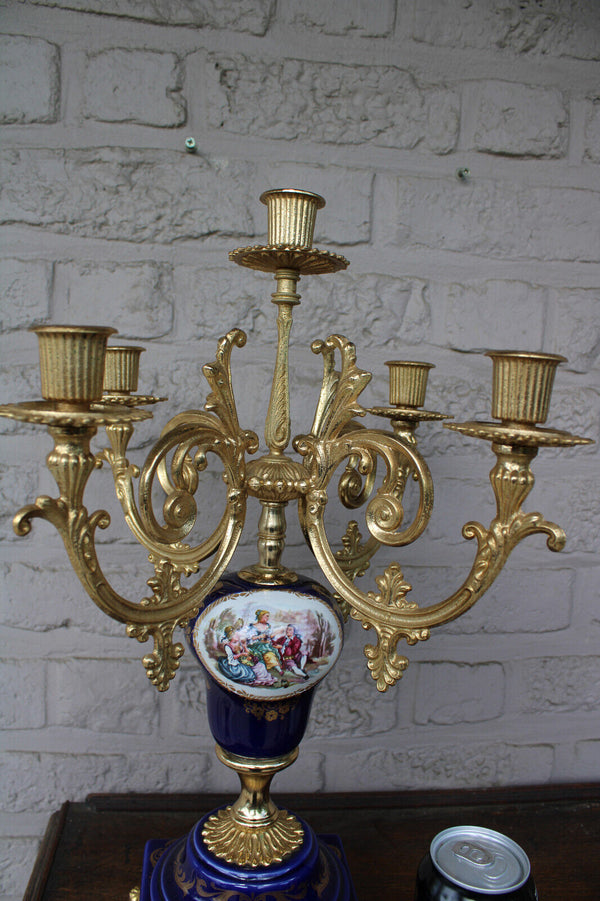 Vintage italian cobalt porcelain candelabra candle holder romantic victorian