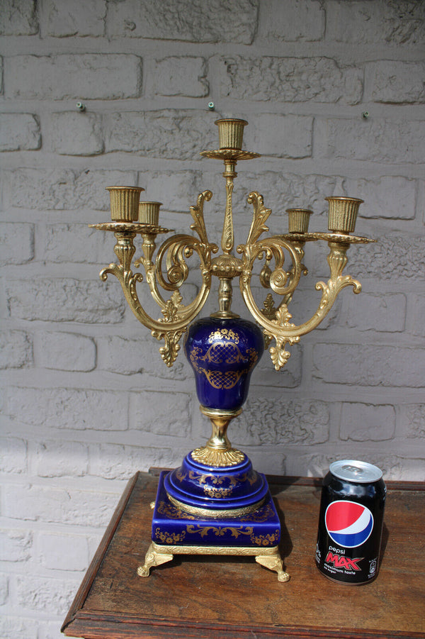 Vintage italian cobalt porcelain candelabra candle holder romantic victorian