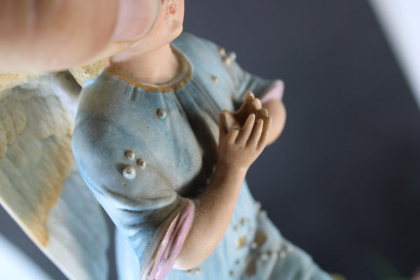 Antique vieux paris angel praying figurine vases silk flowers bouquet
