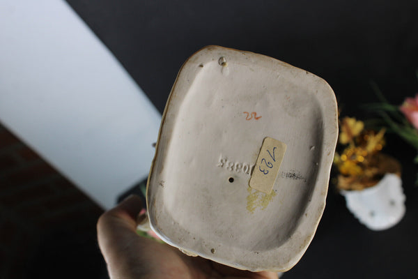 Antique vieux paris angel praying figurine vases silk flowers bouquet