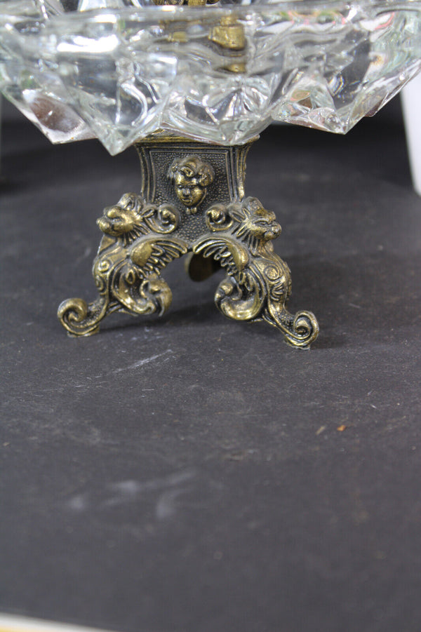 Antique brass dragon crystal glass ashtray