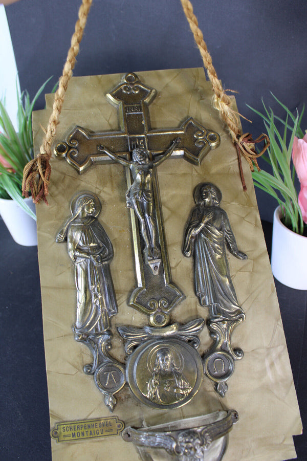 Antique Wall holy water font crucifix wall plaque panel religious