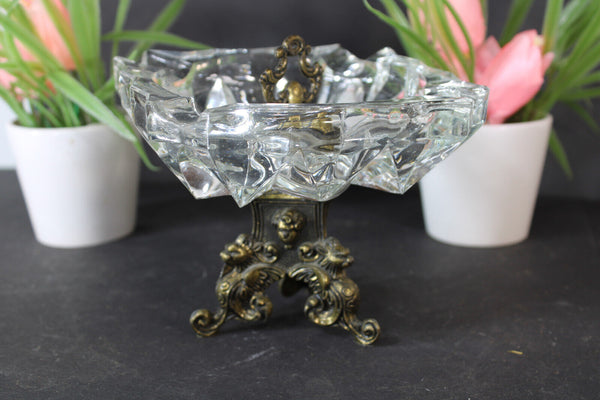 Antique brass dragon crystal glass ashtray