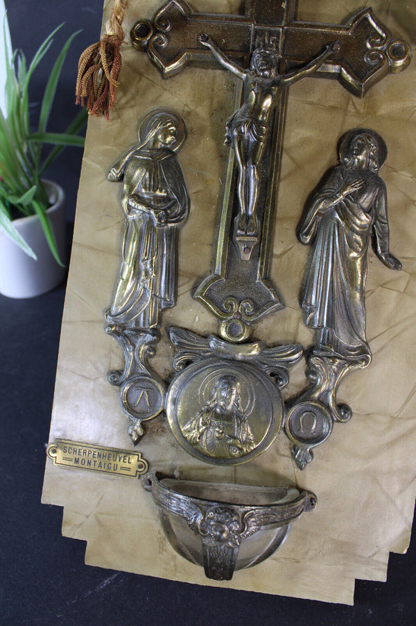 Antique Wall holy water font crucifix wall plaque panel religious