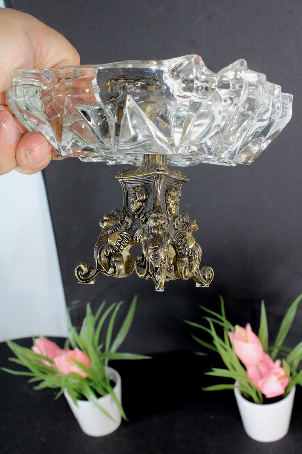 Antique brass dragon crystal glass ashtray