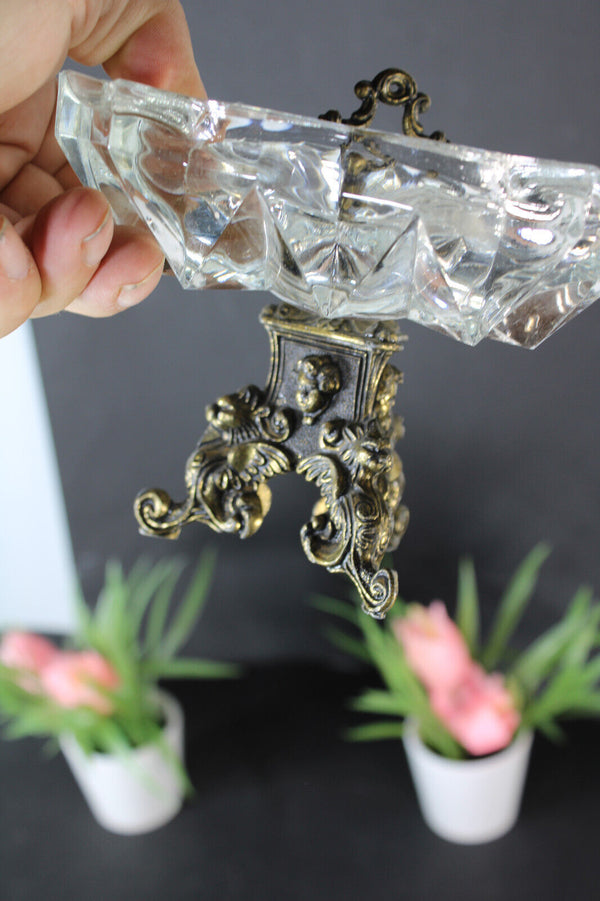 Antique brass dragon crystal glass ashtray