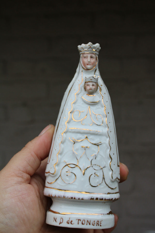 Antique vieux brussels porcelain madonna notre dame de tongre statue figurine