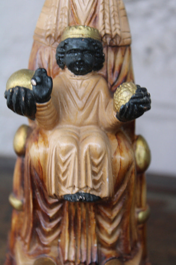 Antique ceramic black madonna throne figurine statue